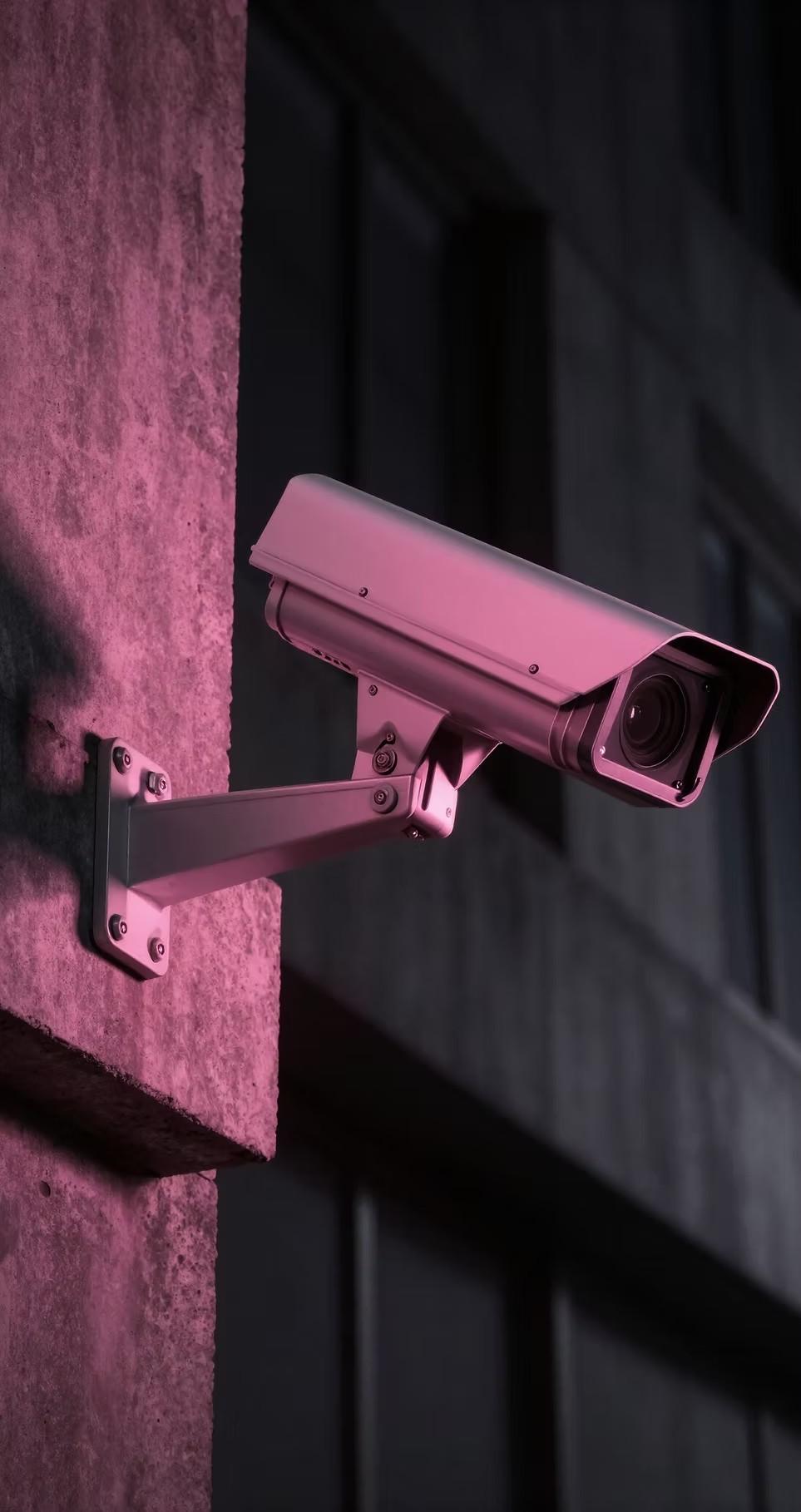 Surveillance camera in pink light